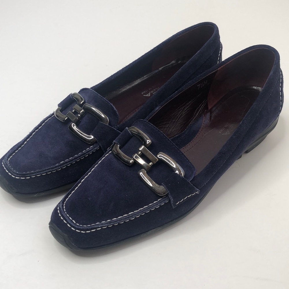 Via Spiga navy blue suede rubber sole loafers